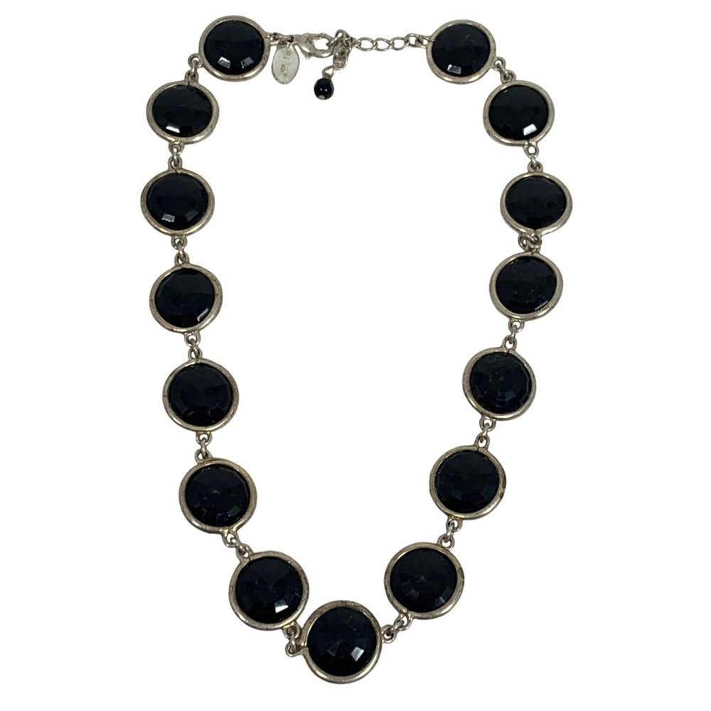 WHITE HOUSE BLACK MARKET Silver Tone Round Black Faceted Discs Necklace